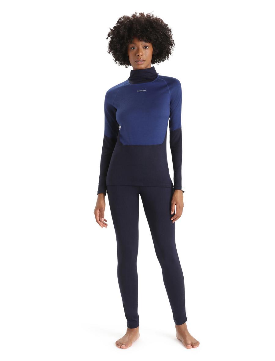 Women's Icebreaker Merino 200 Sonebula Thermal Leggings Base Layers Midnight Navy / Snow | CA 1092HAPK